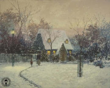 Una cabaña de invierno Thomas Kinkade Pinturas al óleo